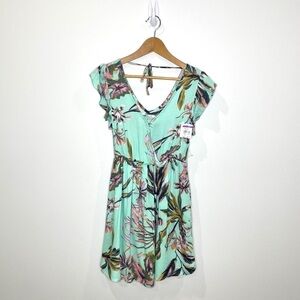 O’Neill Floral Turquoise V-Neck Dress with Pockets